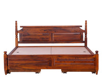 Calgary Solid Wood Queen Bed With Storage Drawers - Queen Size Bed - Furniselan-Kapasi-Brown-Finish