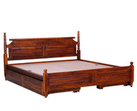 Calgary Solid Wood Queen Bed With Storage Drawers - Queen Size Bed - Furniselan-Kapasi-Brown-Finish