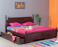 Calgary Solid Wood Queen Bed With Storage Drawers - Queen Size Bed - Furniselan-Rosewood-Fine-Finish