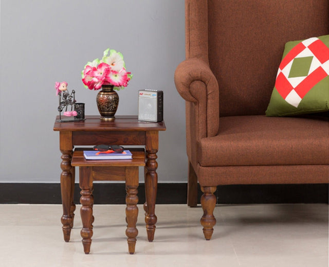 Calgary Solid Wood Set Of Tables - Stools - Furniselan - Kapasi-Brown-Finish