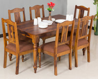 Calgary Solid Wood Six Seater Dining Set - Dining Set - Furniselan - Kapasi-Brown-Finish