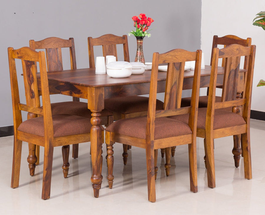 Calgary Solid Wood Six Seater Dining Set - Dining Set - Furniselan - Kapasi-Brown-Finish