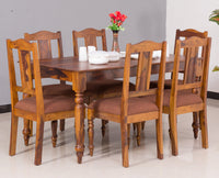 Calgary Solid Wood Six Seater Dining Set - Dining Set - Furniselan - Kapasi-Brown-Finish