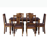 Calgary Solid Wood Six Seater Dining Set - Dining Set - Furniselan - Kapasi-Brown-Finish