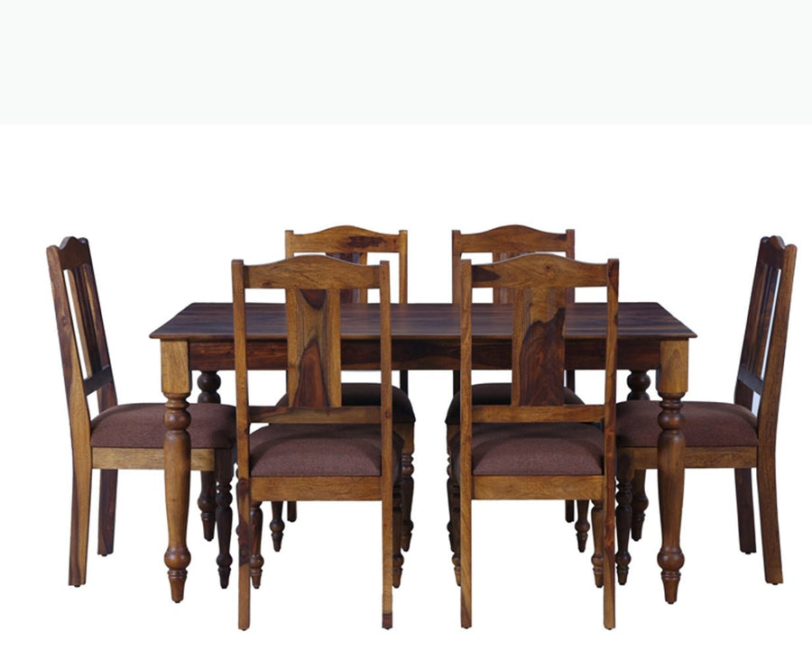 Calgary Solid Wood Six Seater Dining Set - Dining Set - Furniselan - Kapasi-Brown-Finish