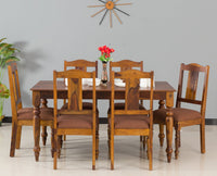 Calgary Solid Wood Six Seater Dining Set - Dining Set - Furniselan - Kapasi-Brown-Finish