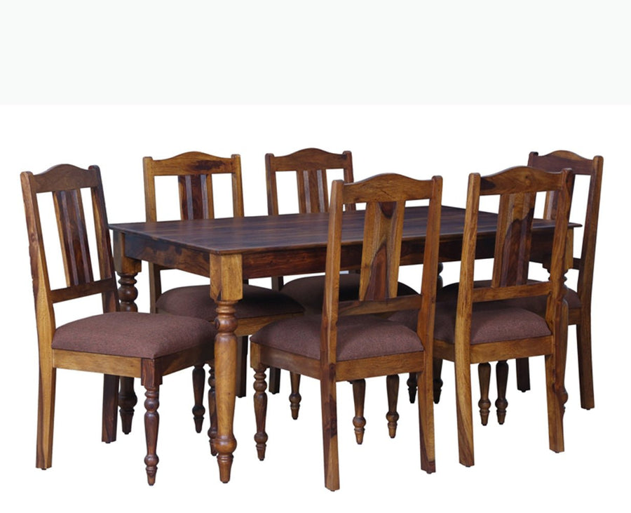 Calgary Solid Wood Six Seater Dining Set - Dining Set - Furniselan - Kapasi-Brown-Finish