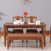Calgary Solid Wood Six Seater Dining Set With Bench - Dining Set - Furniselan - Kapasi-Brown-Finish