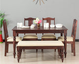 Calgary Solid Wood Six Seater Dining Set With Bench - Dining Set - Furniselan - Rosewood-Fine-Finish