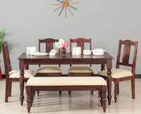 Calgary Solid Wood Six Seater Dining Set With Bench - Dining Set - Furniselan - Rosewood-Fine-Finish