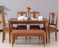 Calgary Solid Wood Six Seater Dining Set With Bench - Dining Set - Furniselan - Kapasi-Brown-Finish