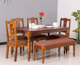 Calgary Solid Wood Six Seater Dining Set With Bench - Dining Set - Furniselan - Kapasi-Brown-Finish