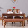 Calgary Solid Wood Six Seater Dining Set With Bench - Dining Set - Furniselan - Kapasi-Brown-Finish