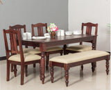 Calgary Solid Wood Six Seater Dining Set With Bench - Dining Set - Furniselan - Rosewood-Fine-Finish