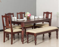 Calgary Solid Wood Six Seater Dining Set With Bench - Dining Set - Furniselan - Rosewood-Fine-Finish