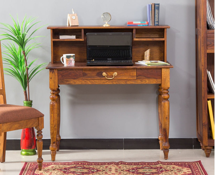 Calgary Solid Wood Study Table With Chair - Study Table - Furniselan - Kapasi-Brown-Finish