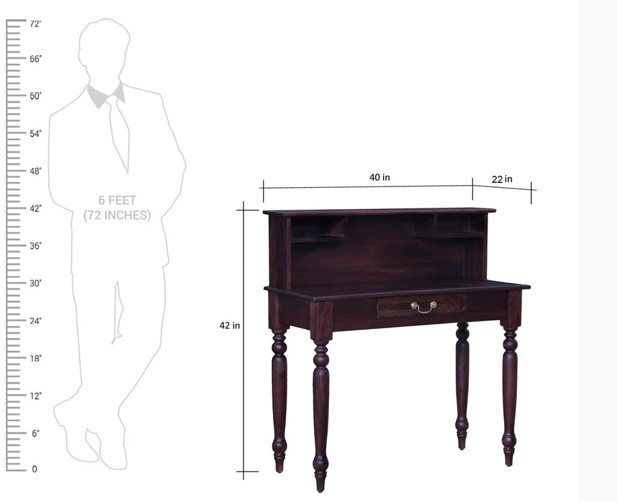 Calgary Solid Wood Study Table With Chair - Study Table - Furniselan - Rosewood-Fine-Finish