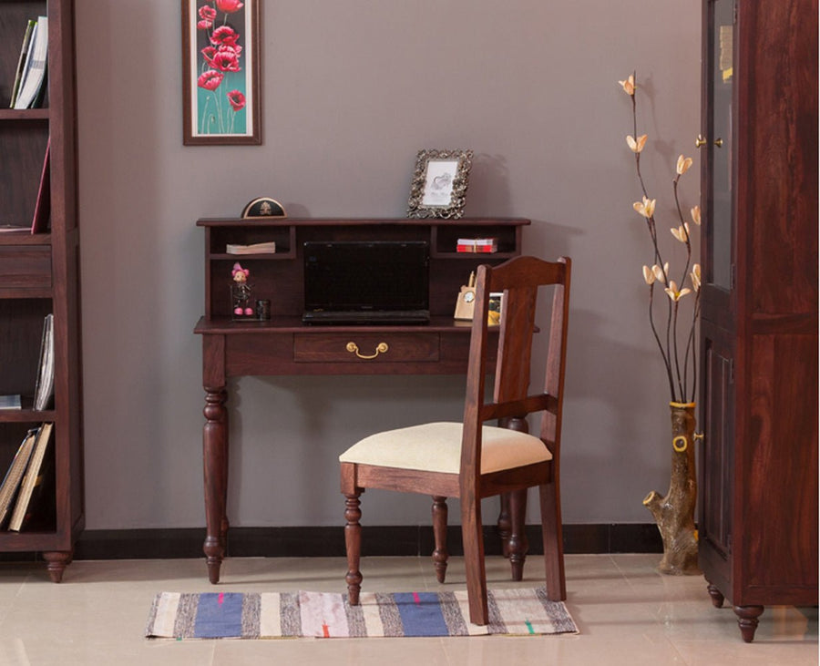 Calgary Solid Wood Study Table With Chair - Study Table - Furniselan - Rosewood-Fine-Finish