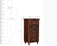 Calgary Solid Wood Tall 5 Drawer Chest Of Drawer - Bedside Table - Furniselan - Kapasi-Brown-Finish