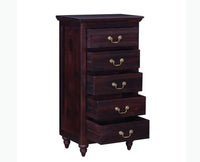 Calgary Solid Wood Tall 5 Drawer Chest Of Drawer - Bedside Table - Furniselan - Rosewood-Fine-Finish
