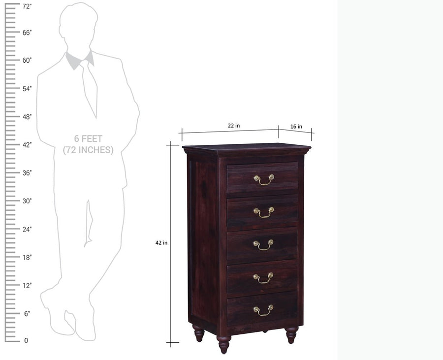 Calgary Solid Wood Tall 5 Drawer Chest Of Drawer - Bedside Table - Furniselan - Rosewood-Fine-Finish