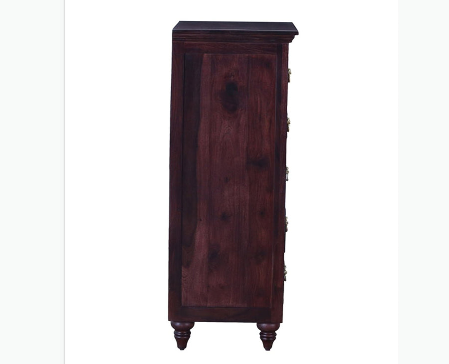 Calgary Solid Wood Tall 5 Drawer Chest Of Drawer - Bedside Table - Furniselan - Rosewood-Fine-Finish