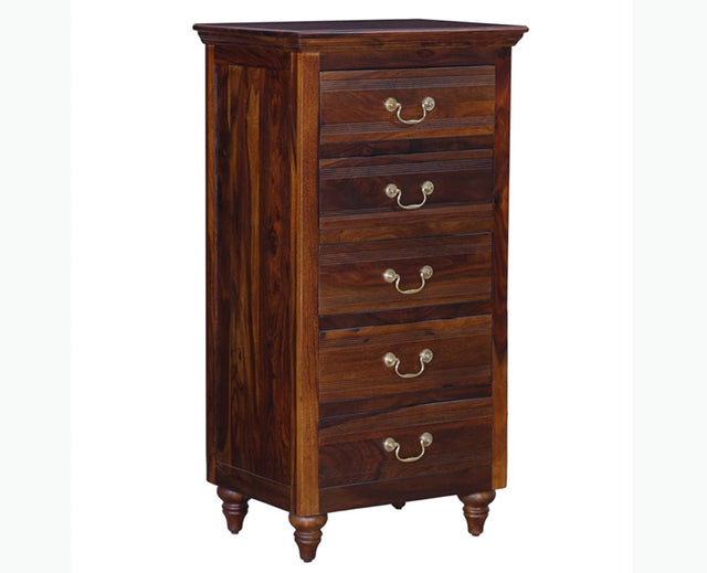 Calgary Solid Wood Tall 5 Drawer Chest Of Drawer - Bedside Table - Furniselan - Kapasi-Brown-Finish