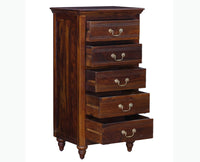 Calgary Solid Wood Tall 5 Drawer Chest Of Drawer - Bedside Table - Furniselan - Kapasi-Brown-Finish