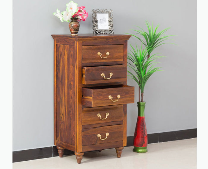 Calgary Solid Wood Tall 5 Drawer Chest Of Drawer - Bedside Table - Furniselan