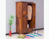 Calgary Solid Wood Two Doors Wardrobe - Wardrobes & Cabinets - Furniselan - Kapasi-Brown-Finish