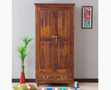Calgary Solid Wood Two Doors Wardrobe - Wardrobes & Cabinets - Furniselan - Kapasi-Brown-Finish