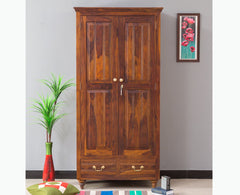 Calgary Solid Wood Two Doors Wardrobe - Wardrobes & Cabinets - Furniselan - Kapasi-Brown-Finish