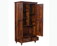 Calgary Solid Wood Two Doors Wardrobe - Wardrobes & Cabinets - Furniselan - Kapasi-Brown-Finish