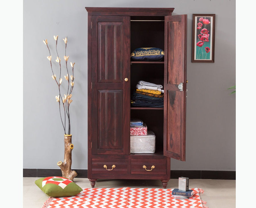Calgary Solid Wood Two Doors Wardrobe - Wardrobes & Cabinets - Furniselan-Rosewood Fine Finish