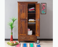 Calgary Solid Wood Two Doors Wardrobe - Wardrobes & Cabinets - Furniselan - Kapasi-Brown-Finish