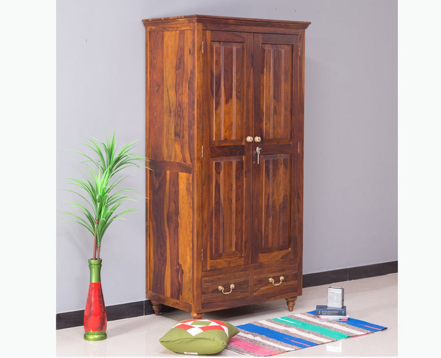 Calgary Solid Wood Two Doors Wardrobe - Wardrobes & Cabinets - Furniselan - Kapasi-Brown-Finish