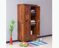 Calgary Solid Wood Two Doors Wardrobe - Wardrobes & Cabinets - Furniselan - Kapasi-Brown-Finish