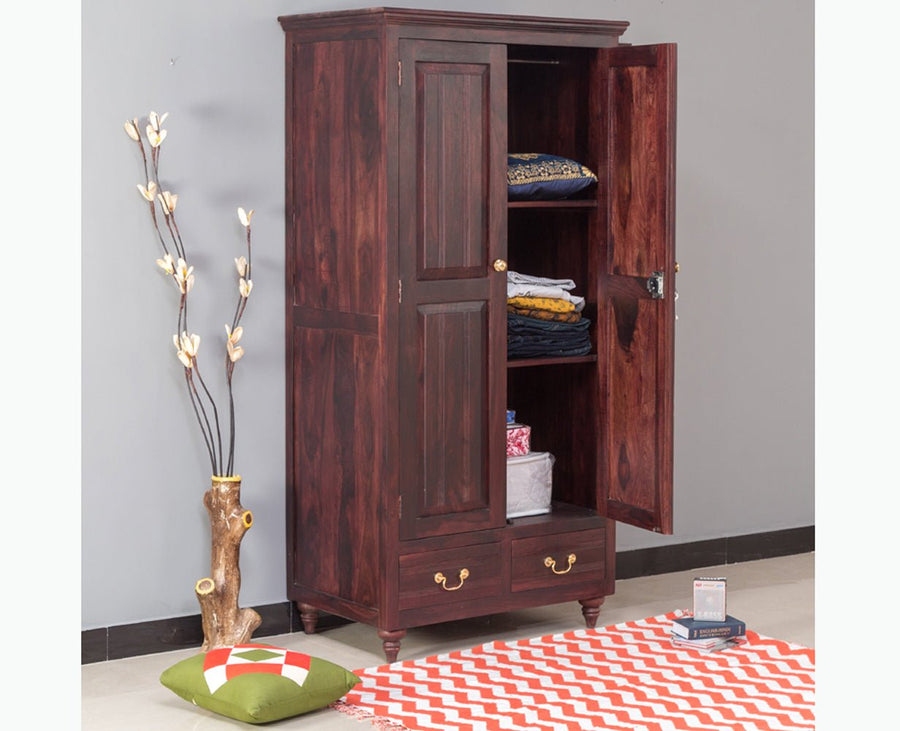 Calgary Solid Wood Two Doors Wardrobe - Wardrobes & Cabinets - Furniselan-Rosewood Fine Finish