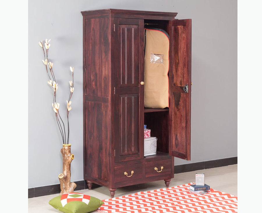 Calgary Solid Wood Two Doors Wardrobe - Wardrobes & Cabinets - Furniselan-Rosewood Fine Finish