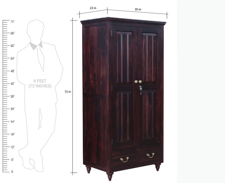 Calgary Solid Wood Two Doors Wardrobe - Wardrobes & Cabinets - Furniselan-Rosewood Fine Finish