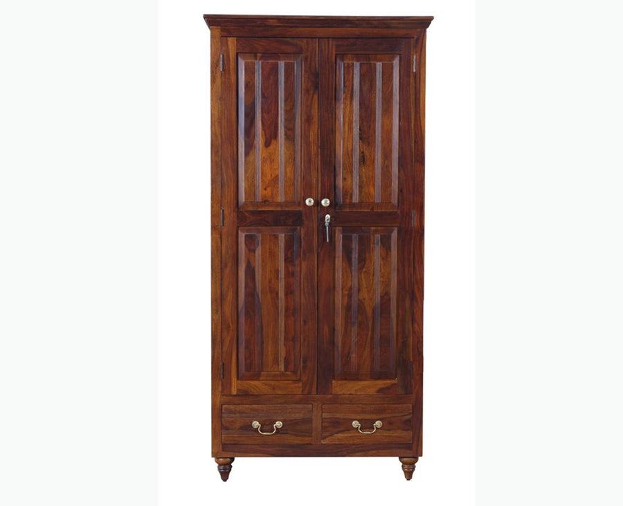 Calgary Solid Wood Two Doors Wardrobe - Wardrobes & Cabinets - Furniselan - Kapasi-Brown-Finish