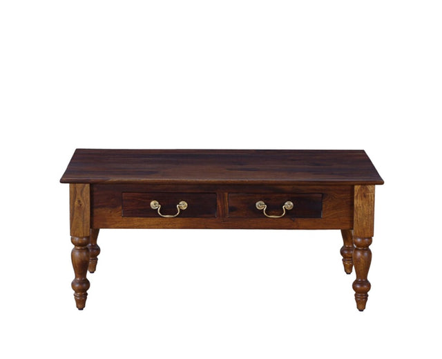 Calgary Solid Wood Two Drawer Coffee Table - Coffee Table - Furniselan - Kapasi-Brown-Finish