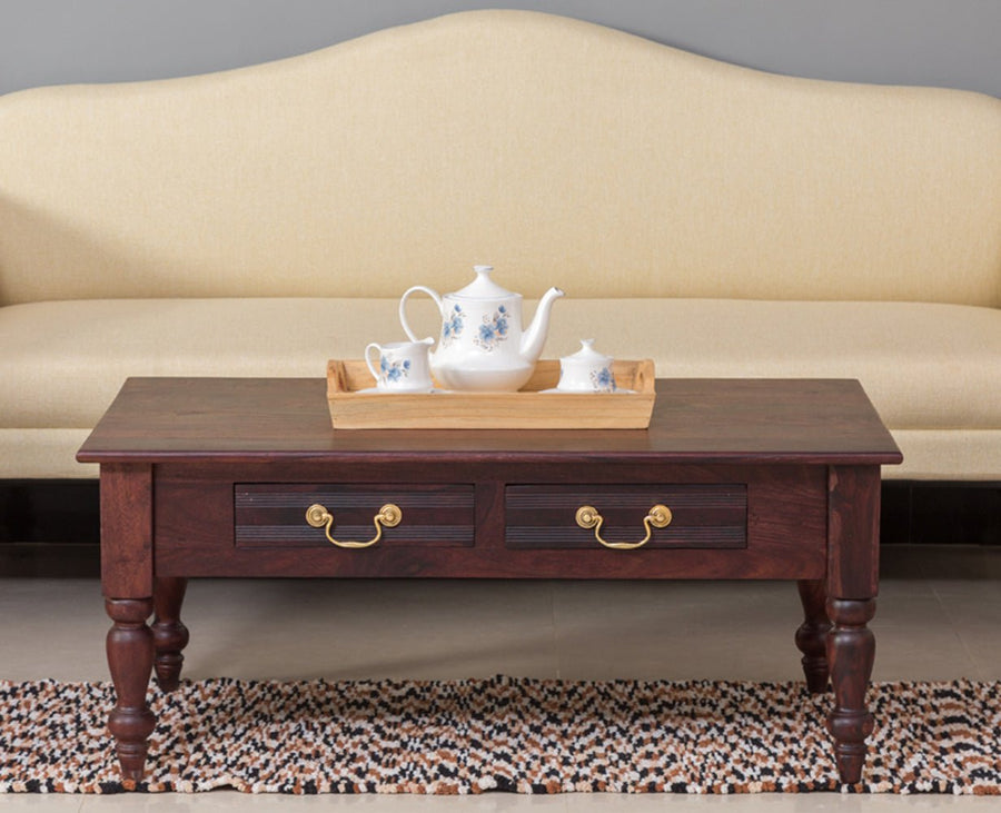Calgary Solid Wood Two Drawer Coffee Table - Coffee Table - Furniselan - Rosewood-Fine-Finish