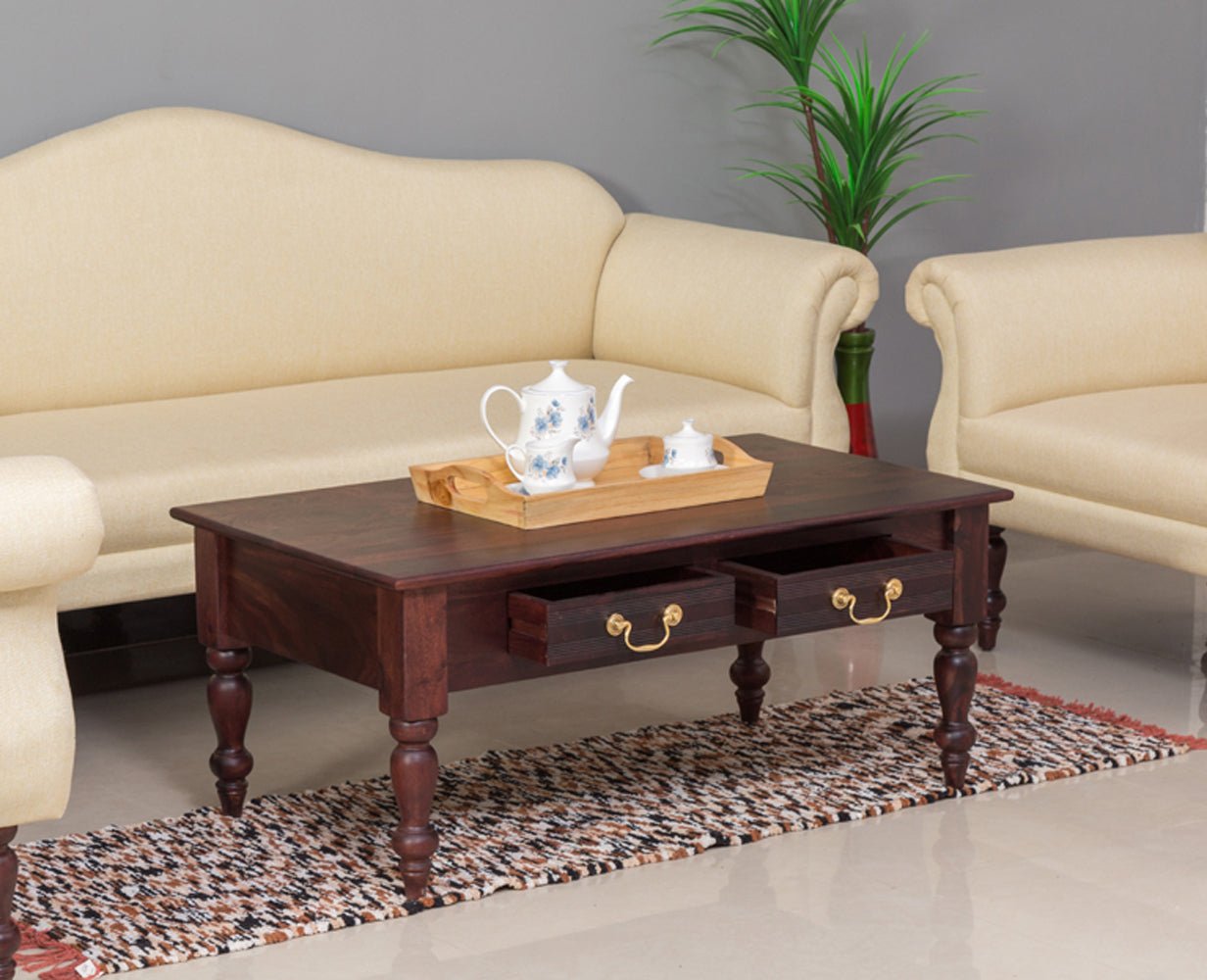 Calgary Solid Wood Two Drawer Coffee Table - Coffee Table - Furniselan - Rosewood-Fine-Finish Furniselan