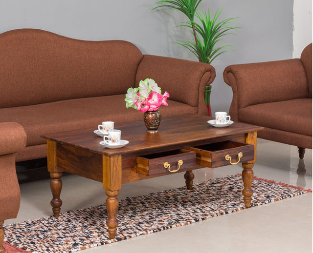 Calgary Solid Wood Two Drawer Coffee Table - Coffee Table - Furniselan - Kapasi-Brown-Finish