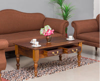 Calgary Solid Wood Two Drawer Coffee Table - Coffee Table - Furniselan - Kapasi-Brown-Finish