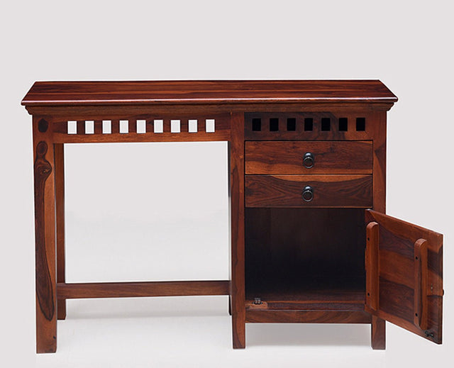 Cape Town Solid Wood Writing Study Table, Study Laptop Desk with Two Drawers & One Door - Study Table - Furniselan - Maple-Finish