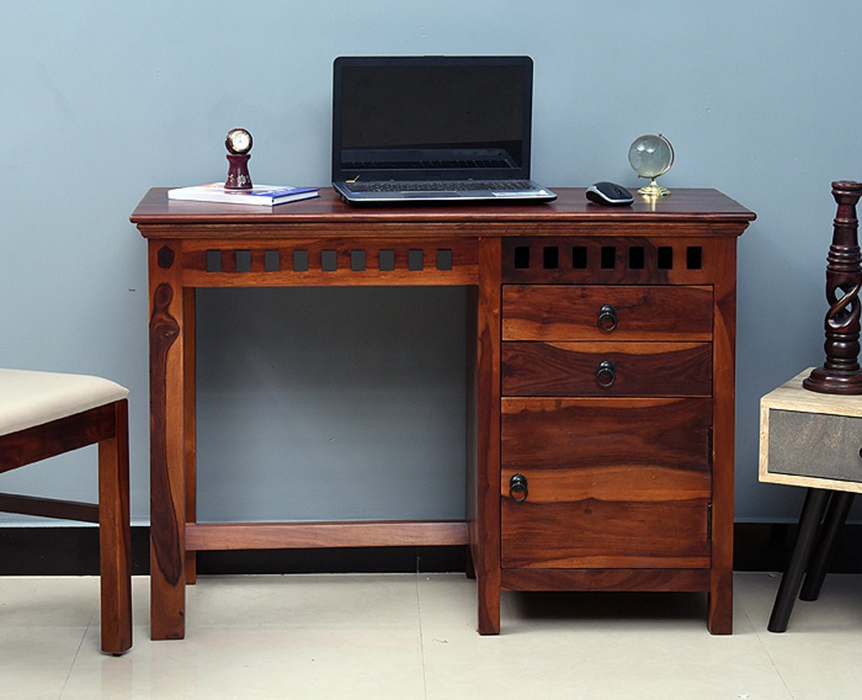 Buy Solid Wood Writing Study Table Study Laptop Desk with Two Drawers One Door Online on Furniselan
