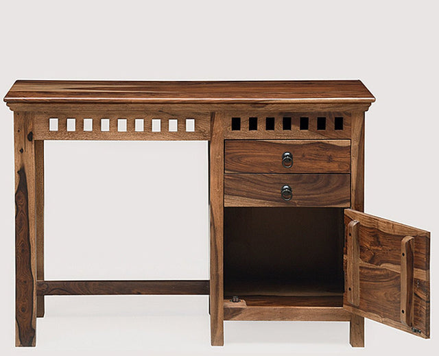 Cape Town Solid Wood Writing Study Table, Study Laptop Desk with Two Drawers & One Door - Study Table - Furniselan -  Rustic-Teak-Finish