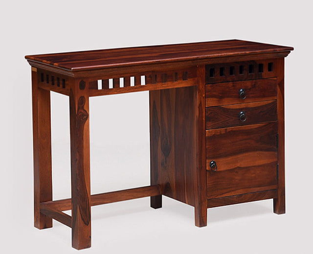 Cape Town Solid Wood Writing Study Table, Study Laptop Desk with Two Drawers & One Door - Study Table - Furniselan - Maple-Finish